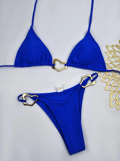 New Sexy Bikini Solid Color Lace-up Split Two-piece Swimsuit for Women - A-1 Thread Vault