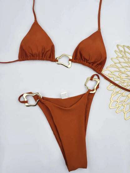 New Sexy Bikini Solid Color Lace-up Split Two-piece Swimsuit for Women - A-1 Thread Vault