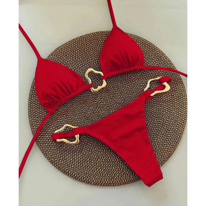 New Sexy Bikini Solid Color Lace-up Split Two-piece Swimsuit for Women - A-1 Thread Vault