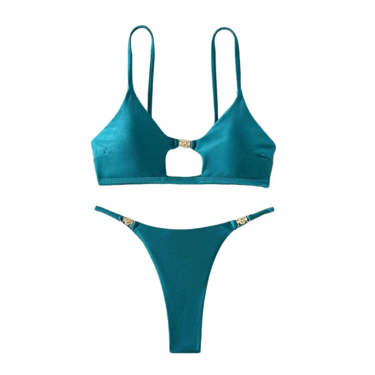 New Sexy Sheen High-Cut Bikini Set Shiny Swimwear for Women Push Up Triangle Top Brazilian Cheeky Bottom Beach Pool Vacation - A-1 Thread Vault