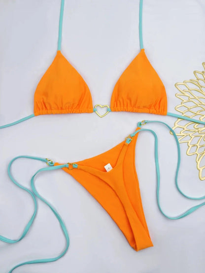 New Solid Color White Bikini Women suit Low Waist Lace-up Fashionable Swimsuit Two-piece Set - A-1 Thread Vault