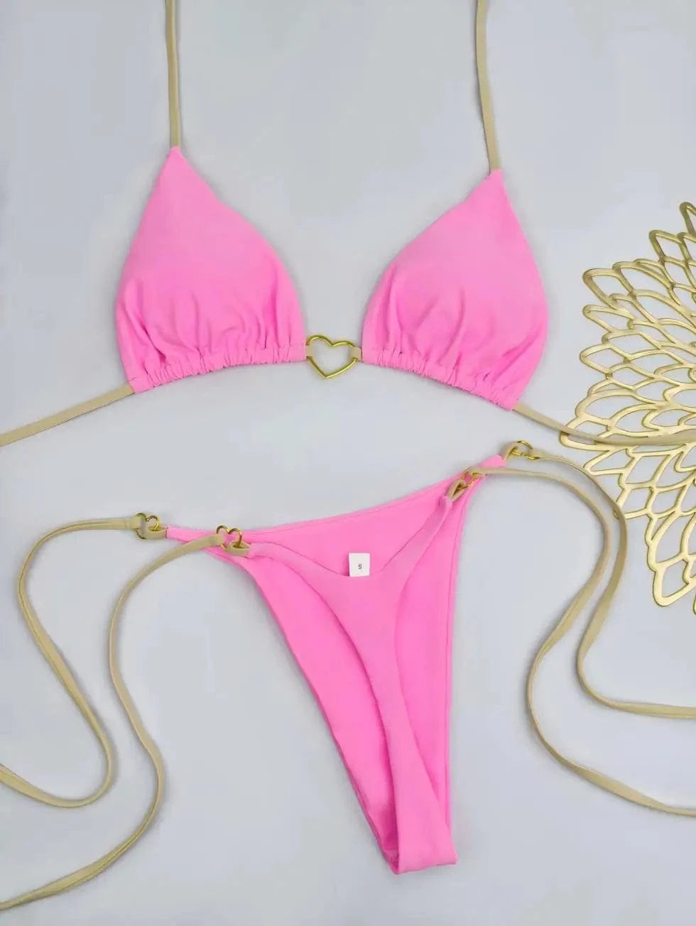 New Solid Color White Bikini Women suit Low Waist Lace-up Fashionable Swimsuit Two-piece Set - A-1 Thread Vault