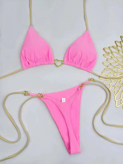 New Solid Color White Bikini Women suit Low Waist Lace-up Fashionable Swimsuit Two-piece Set - A-1 Thread Vault