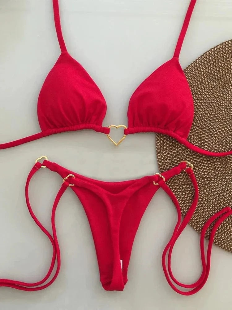 New Solid Color White Bikini Women suit Low Waist Lace-up Fashionable Swimsuit Two-piece Set - A-1 Thread Vault