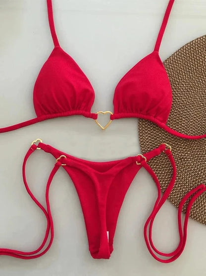 New Solid Color White Bikini Women suit Low Waist Lace-up Fashionable Swimsuit Two-piece Set - A-1 Thread Vault