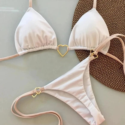 New Solid Color White Bikini Women suit Low Waist Lace-up Fashionable Swimsuit Two-piece Set - A-1 Thread Vault
