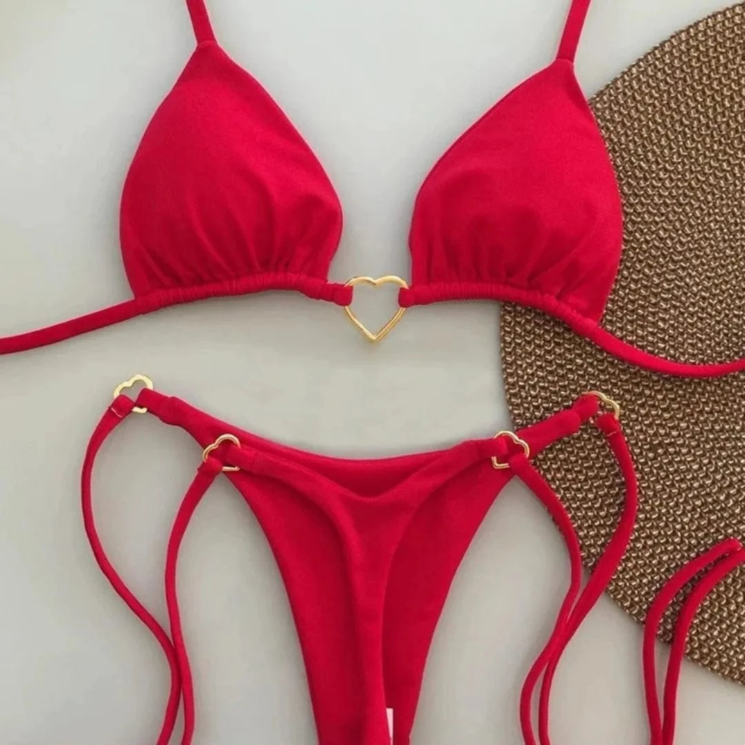New Solid Color White Bikini Women suit Low Waist Lace-up Fashionable Swimsuit Two-piece Set - A-1 Thread Vault