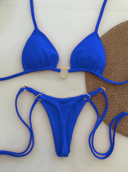 New Solid Color White Bikini Women suit Low Waist Lace-up Fashionable Swimsuit Two-piece Set - A-1 Thread Vault