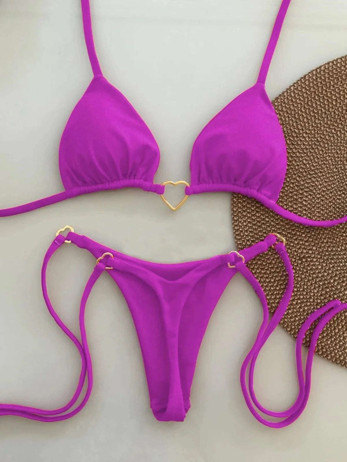 New Solid Color White Bikini Women suit Low Waist Lace-up Fashionable Swimsuit Two-piece Set - A-1 Thread Vault