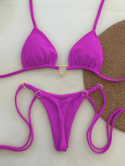 New Solid Color White Bikini Women suit Low Waist Lace-up Fashionable Swimsuit Two-piece Set - A-1 Thread Vault