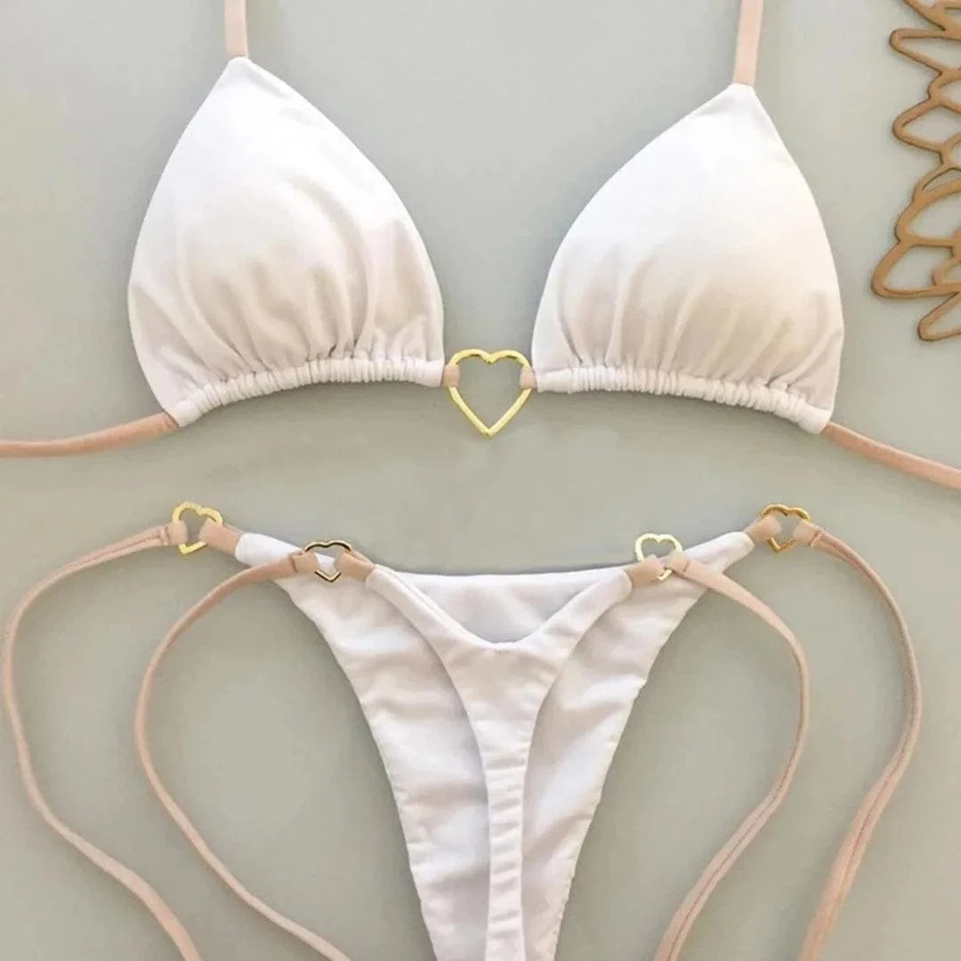 New Solid Color White Bikini Women suit Low Waist Lace-up Fashionable Swimsuit Two-piece Set - A-1 Thread Vault