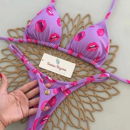 New Women's Bikini Split Print Swimwear Fashion G-string Beach Holiday - A-1 Thread Vault