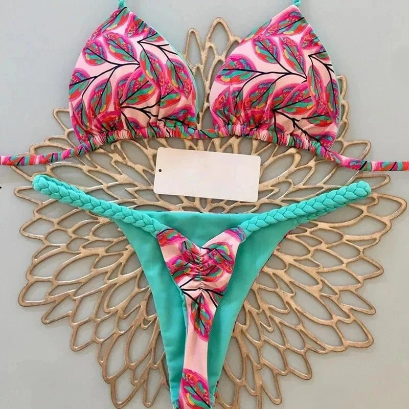 New Women's Bikini Split Print Swimwear Fashion G-string Beach Holiday - A-1 Thread Vault