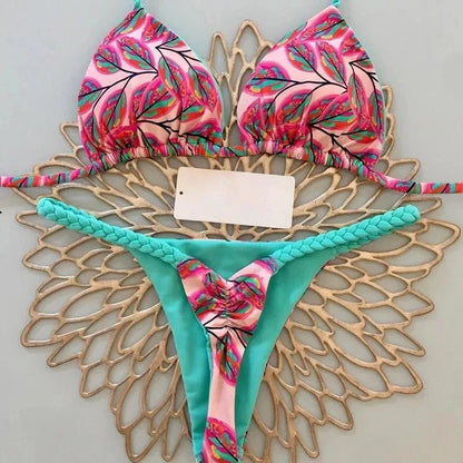 New Women's Bikini Split Print Swimwear Fashion G-string Beach Holiday - A-1 Thread Vault