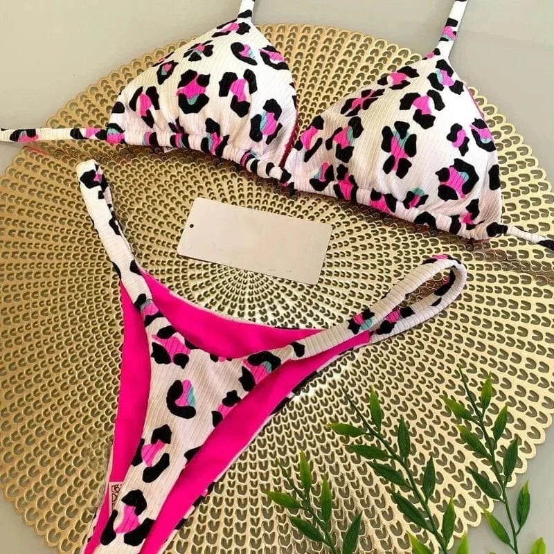 New Women's Bikini Split Print Swimwear Fashion G-string Beach Holiday - A-1 Thread Vault