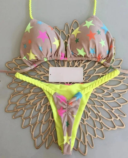 New Women's Bikini Split Print Swimwear Fashion G-string Beach Holiday - A-1 Thread Vault