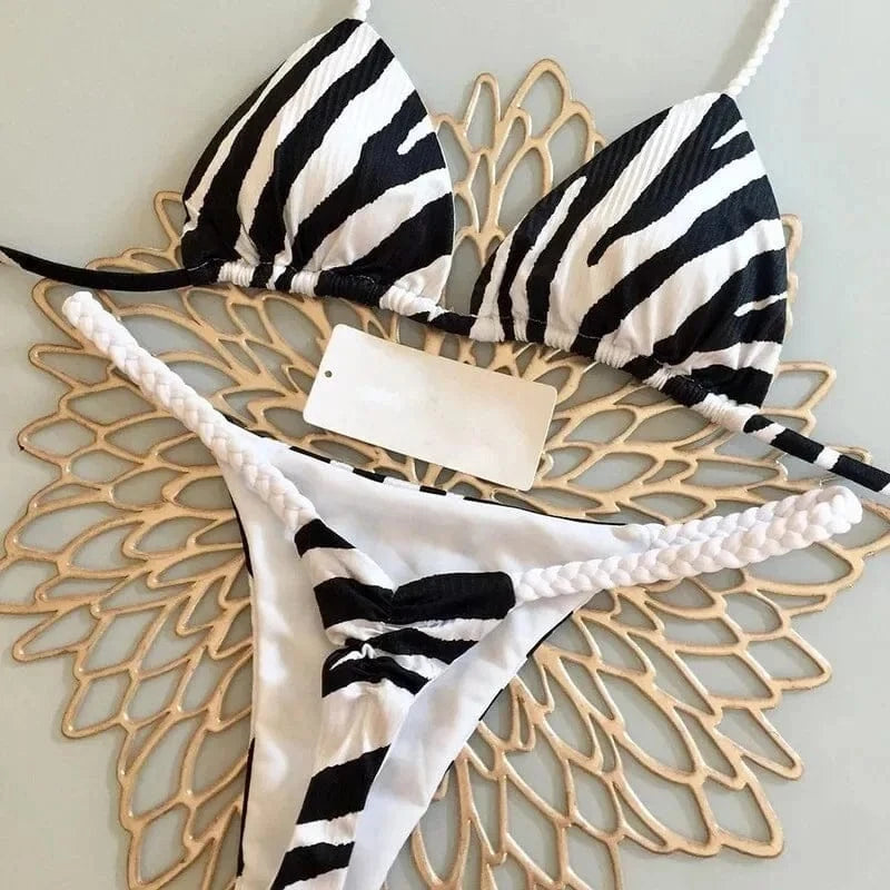 New Women's Bikini Split Print Swimwear Fashion G-string Beach Holiday - A-1 Thread Vault