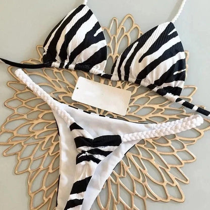 New Women's Bikini Split Print Swimwear Fashion G-string Beach Holiday - A-1 Thread Vault