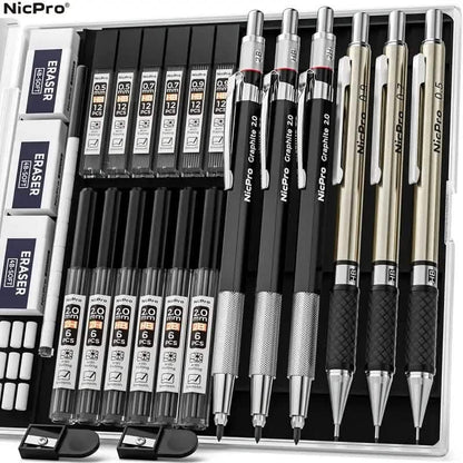 Nicpro Art Mechanical Pencil Set for Writing, Sketching, Drawing With Lead Refills Case - A-1 Thread Vault