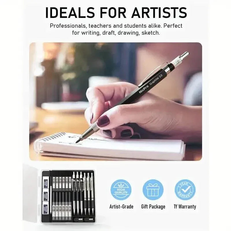 Nicpro Art Mechanical Pencil Set for Writing, Sketching, Drawing With Lead Refills Case - A-1 Thread Vault