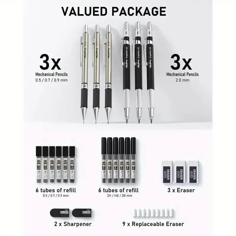 Nicpro Art Mechanical Pencil Set for Writing, Sketching, Drawing With Lead Refills Case - A-1 Thread Vault