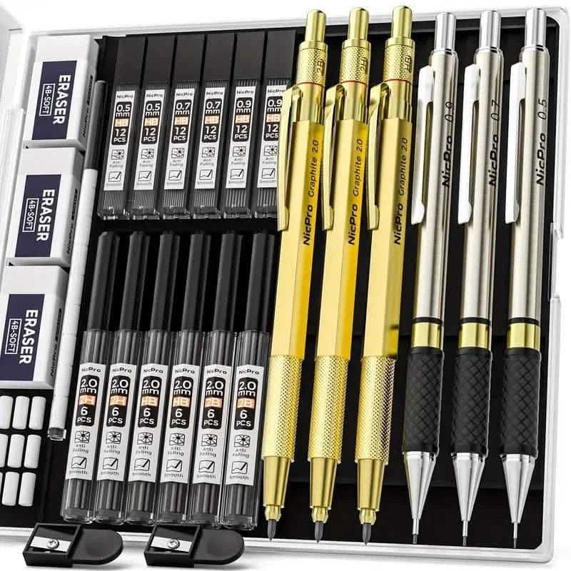 Nicpro Art Mechanical Pencil Set for Writing, Sketching, Drawing With Lead Refills Case - A-1 Thread Vault