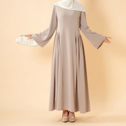 Nida Flared Maxi Dress with Pleated A-Line Skirt & Wide Bell Sleeves(MS435) - A-1 Thread Vault