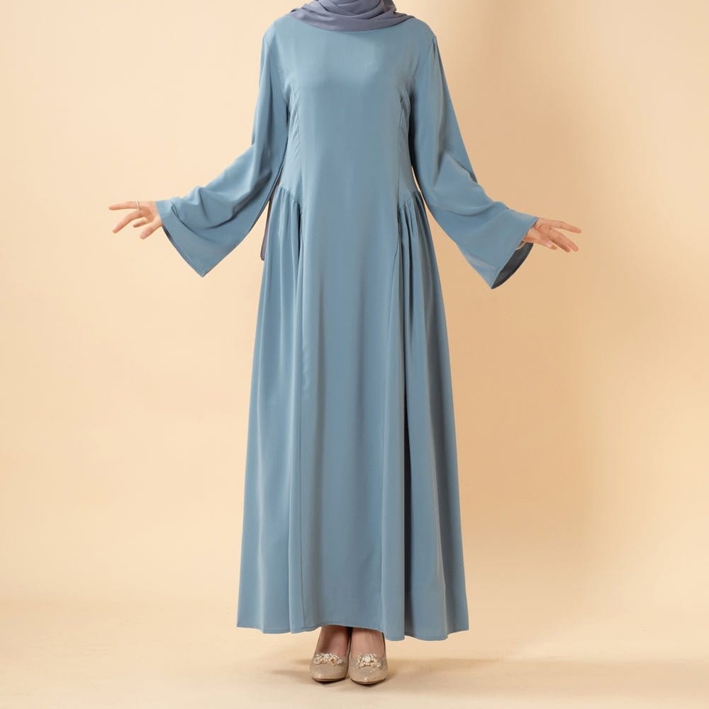 Nida Flared Maxi Dress with Pleated A-Line Skirt & Wide Bell Sleeves(MS435) - A-1 Thread Vault