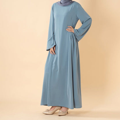 Nida Flared Maxi Dress with Pleated A-Line Skirt & Wide Bell Sleeves(MS435) - A-1 Thread Vault