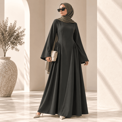 Nida Flared Maxi Dress with Pleated A-Line Skirt & Wide Bell Sleeves(MS435) - A-1 Thread Vault