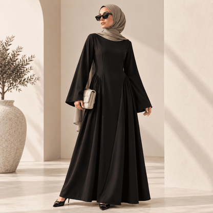 Nida Flared Maxi Dress with Pleated A-Line Skirt & Wide Bell Sleeves(MS435) - A-1 Thread Vault
