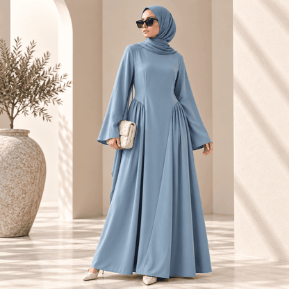 Nida Flared Maxi Dress with Pleated A-Line Skirt & Wide Bell Sleeves(MS435) - A-1 Thread Vault