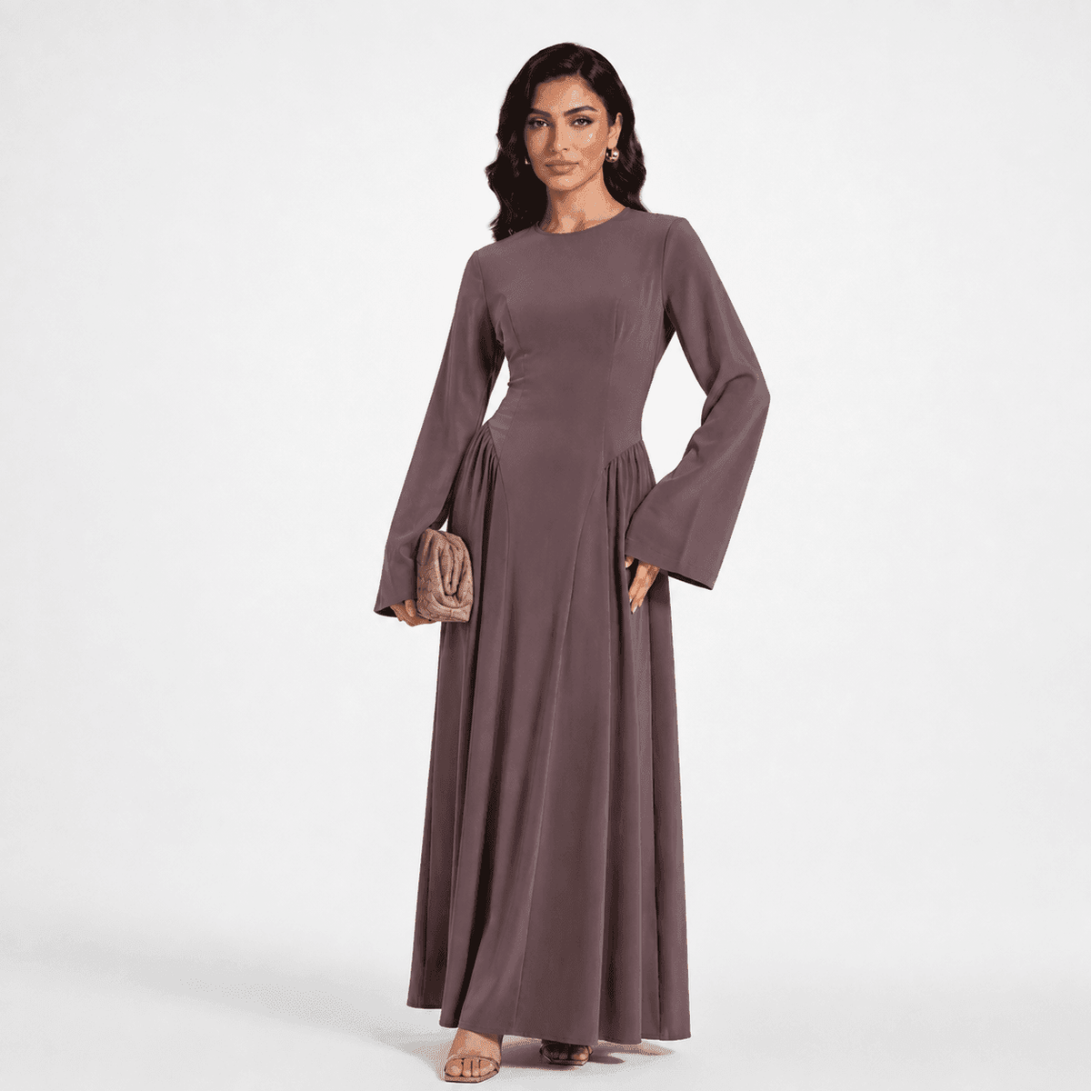 Nida Flared Maxi Dress with Pleated A-Line Skirt & Wide Bell Sleeves(MS435) - A-1 Thread Vault