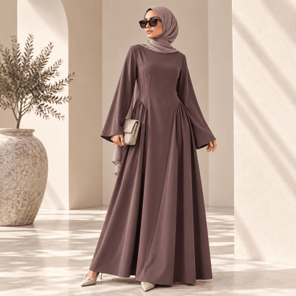 Nida Flared Maxi Dress with Pleated A-Line Skirt & Wide Bell Sleeves(MS435) - A-1 Thread Vault