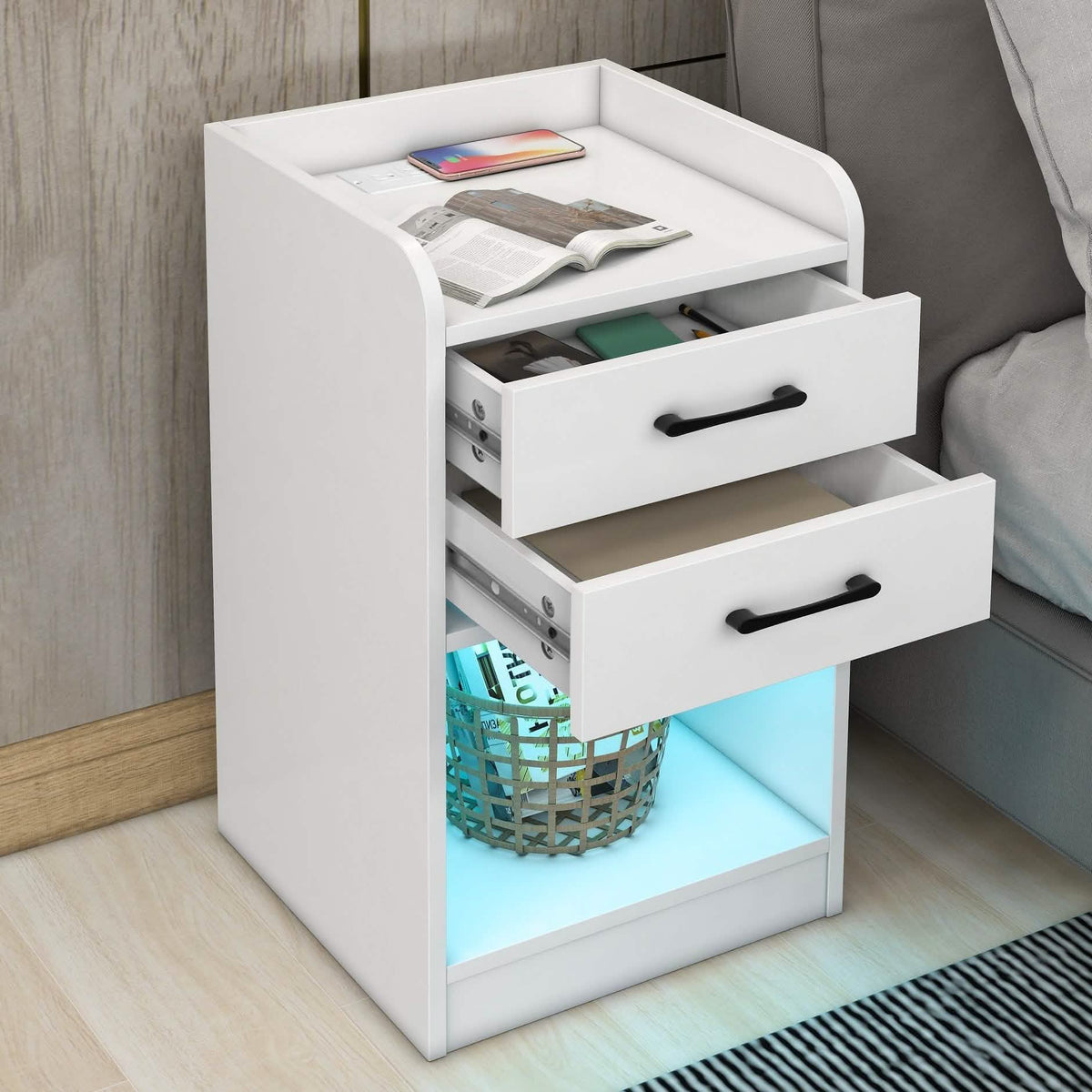 Nightstand with Charging Station and LED Lights - A-1 Thread Vault