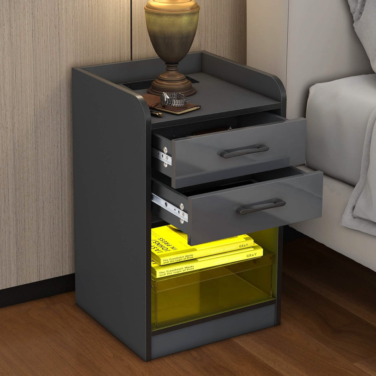 Nightstand with Charging Station and LED Lights - A-1 Thread Vault