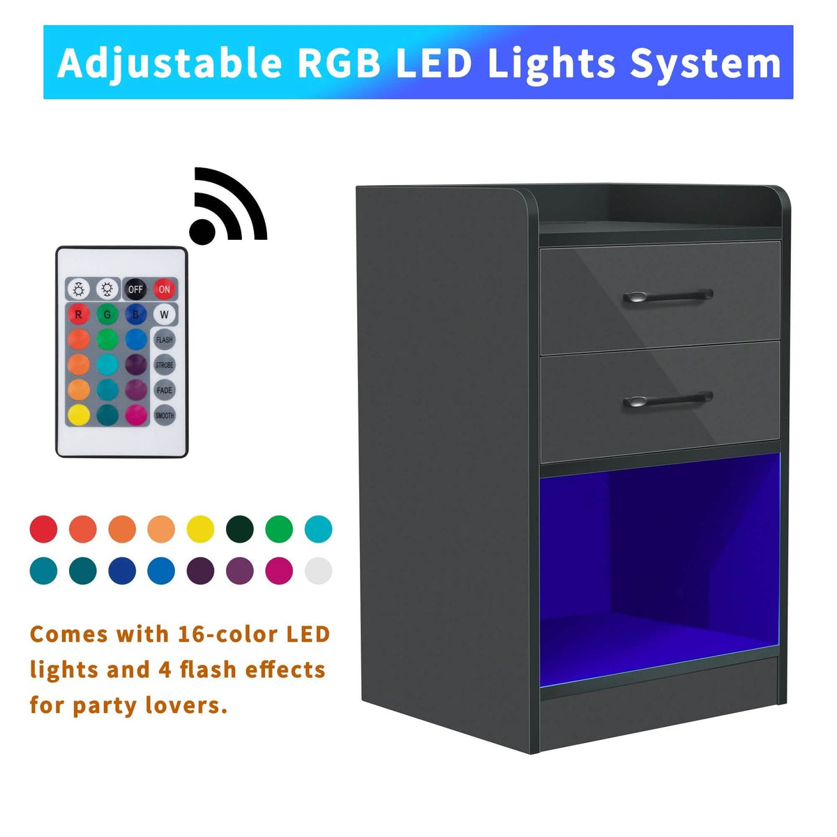 Nightstand with Charging Station and LED Lights - A-1 Thread Vault