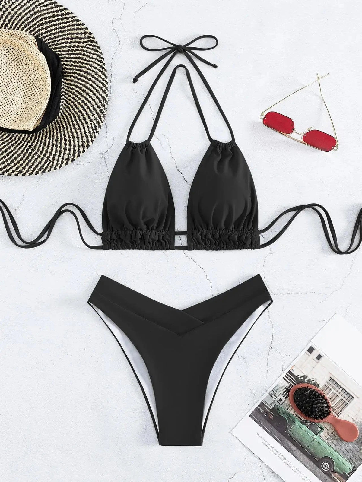 Nylon Solid Bikini Swimwear Sexy Fashion Modelling Design Swimsuit Women 2025 New Style Beachwear for Bathing Suit - A-1 Thread Vault