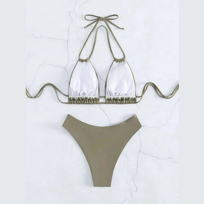 Nylon Solid Bikini Swimwear Sexy Fashion Modelling Design Swimsuit Women 2025 New Style Beachwear for Bathing Suit - A-1 Thread Vault