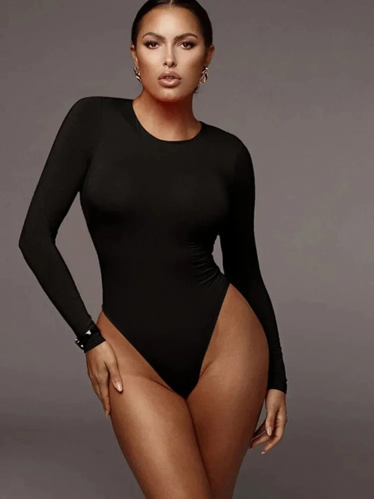 O Neck Long Sleeve Solid White Sexy Bodysuit Women Black Autumn Winter Body Top Gray Casual Lady Streetwear Bodysuits - A-1 Thread Vault