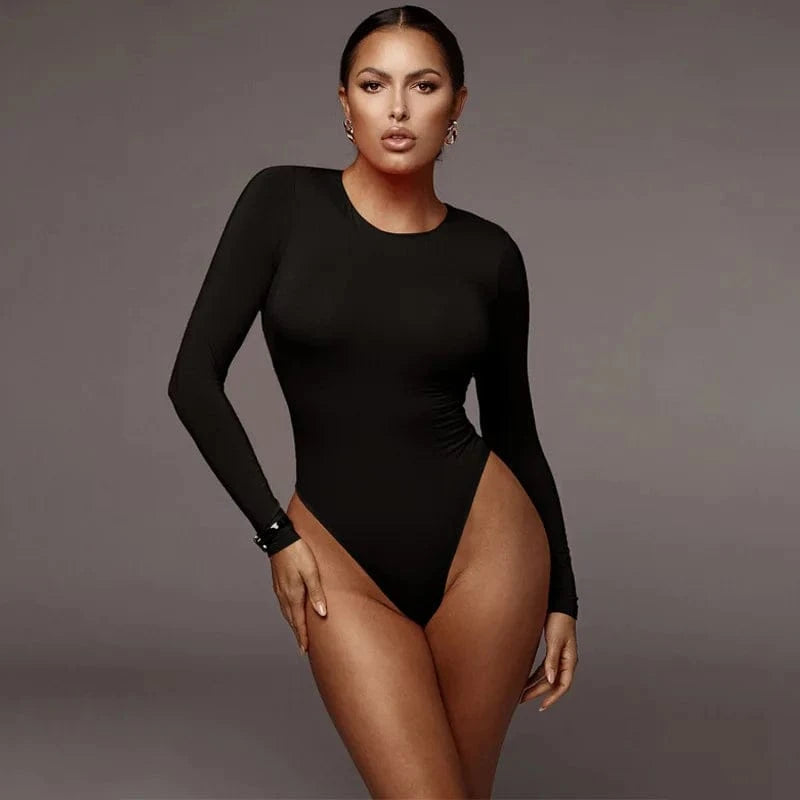 O Neck Long Sleeve Solid White Sexy Bodysuit Women Black Autumn Winter Body Top Gray Casual Lady Streetwear Bodysuits - A-1 Thread Vault
