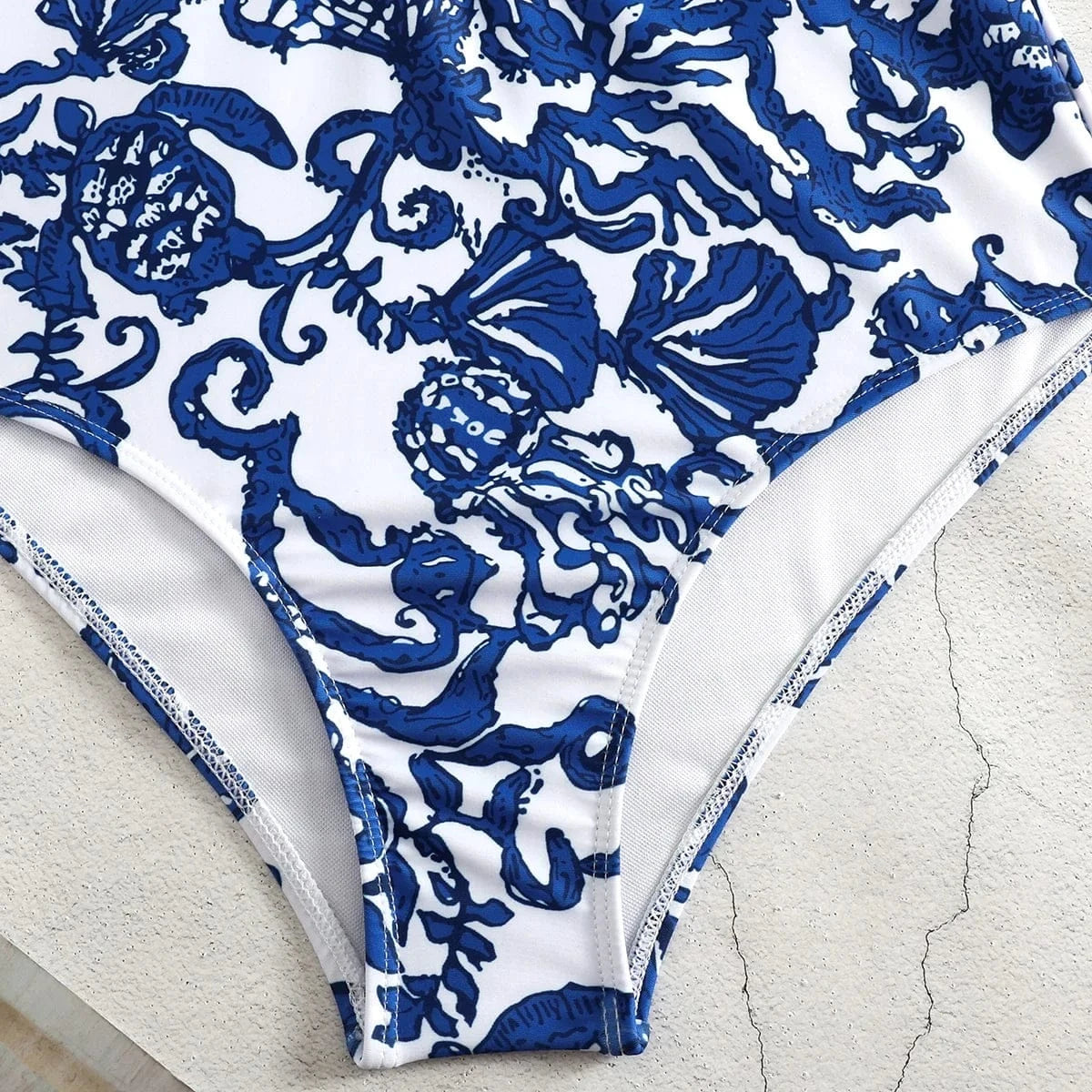 One Piece Swimsuit Long Sleeve Zip Front Blue White One Piece Surf Swimsuit and Sarong Swimwear Slimming Bathing Suit Beach Wear - A-1 Thread Vault