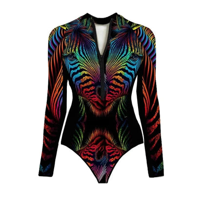One Piece Swimsuit Long Sleeve Zip Front Blue White One Piece Surf Swimsuit and Sarong Swimwear Slimming Bathing Suit Beach Wear - A-1 Thread Vault