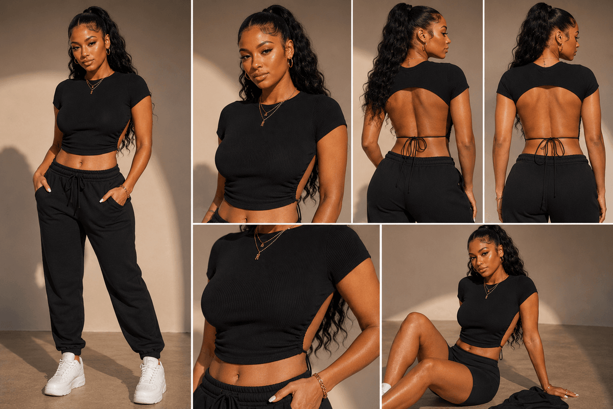 Open Back Tie Crop Top – Ribbed Side Cutout Tee - A-1 Thread Vault