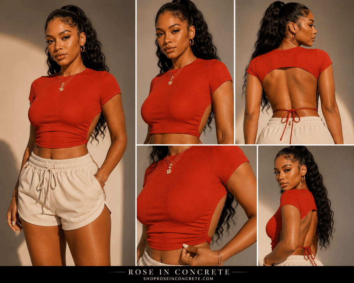 Open Back Tie Crop Top – Ribbed Side Cutout Tee - A-1 Thread Vault