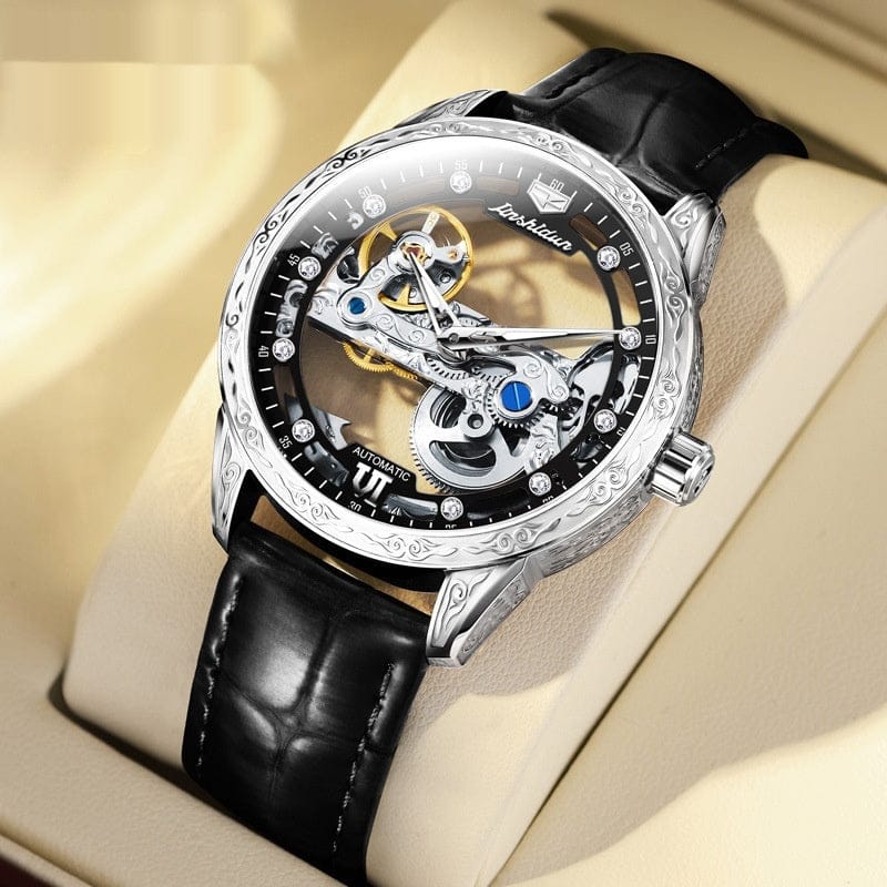 Openwork Mechanical Watch With Waterproof Leather Strap For Men - A-1 Thread Vault