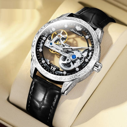 Openwork Mechanical Watch With Waterproof Leather Strap For Men - A-1 Thread Vault