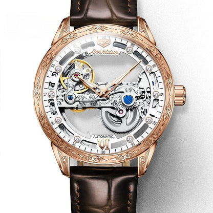 Openwork Mechanical Watch With Waterproof Leather Strap For Men - A-1 Thread Vault