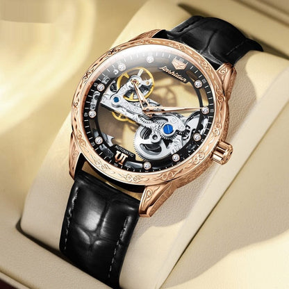 Openwork Mechanical Watch With Waterproof Leather Strap For Men - A-1 Thread Vault