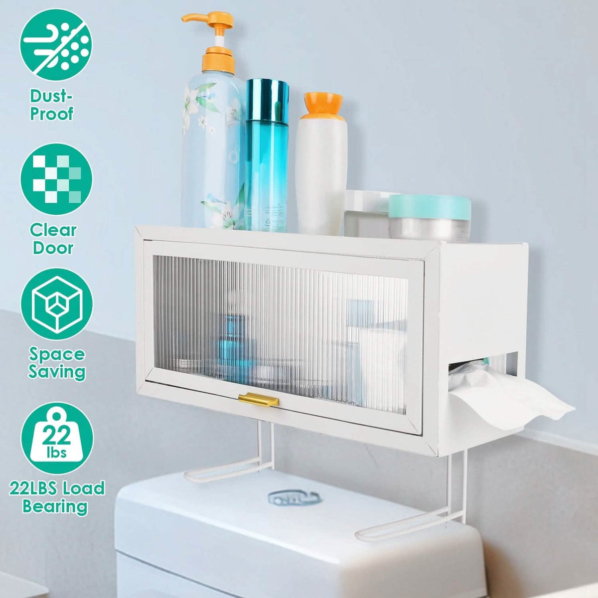 Over the Toilet Storage Cabinet with Dust-Proof Transparent Magnetic Door Side Opening - A-1 Thread Vault